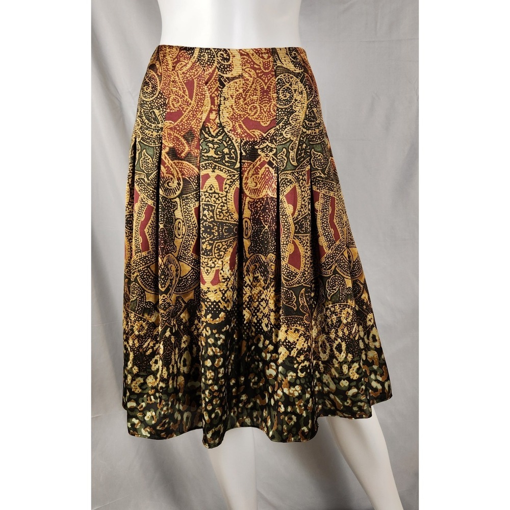 VTG Signature Jones NY Satin Abstract Pleated Midi Skirt 90s Y2K Size 10